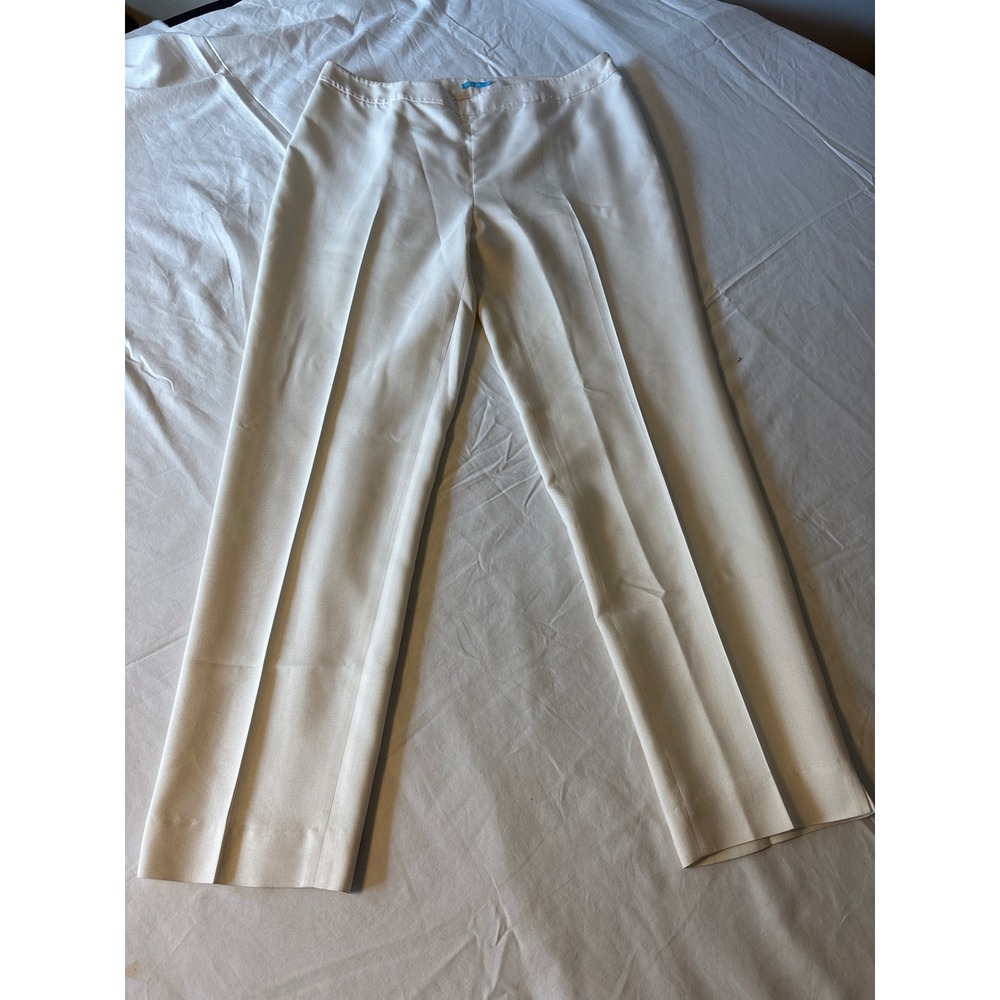 J.McLaughlin Dress Pants Womens 12 White Straight Leg Side Zip Creased